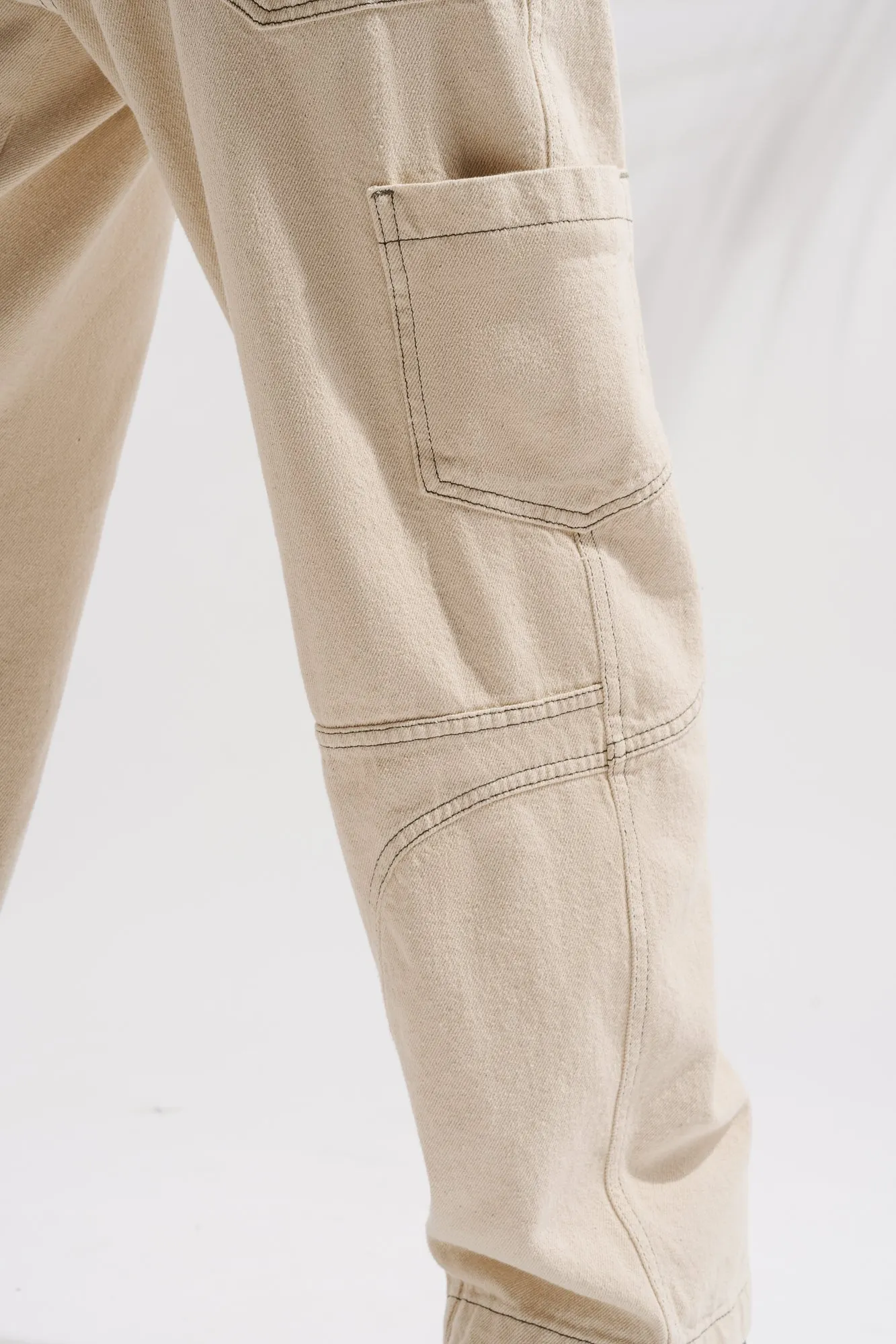 Ecru Contrast Cargo Men's Wide Jeans