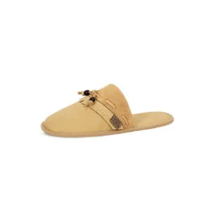 Eugene Cloutier Mule Natural Moose Hide  Fringed Minktex Wood Beads Double Sole