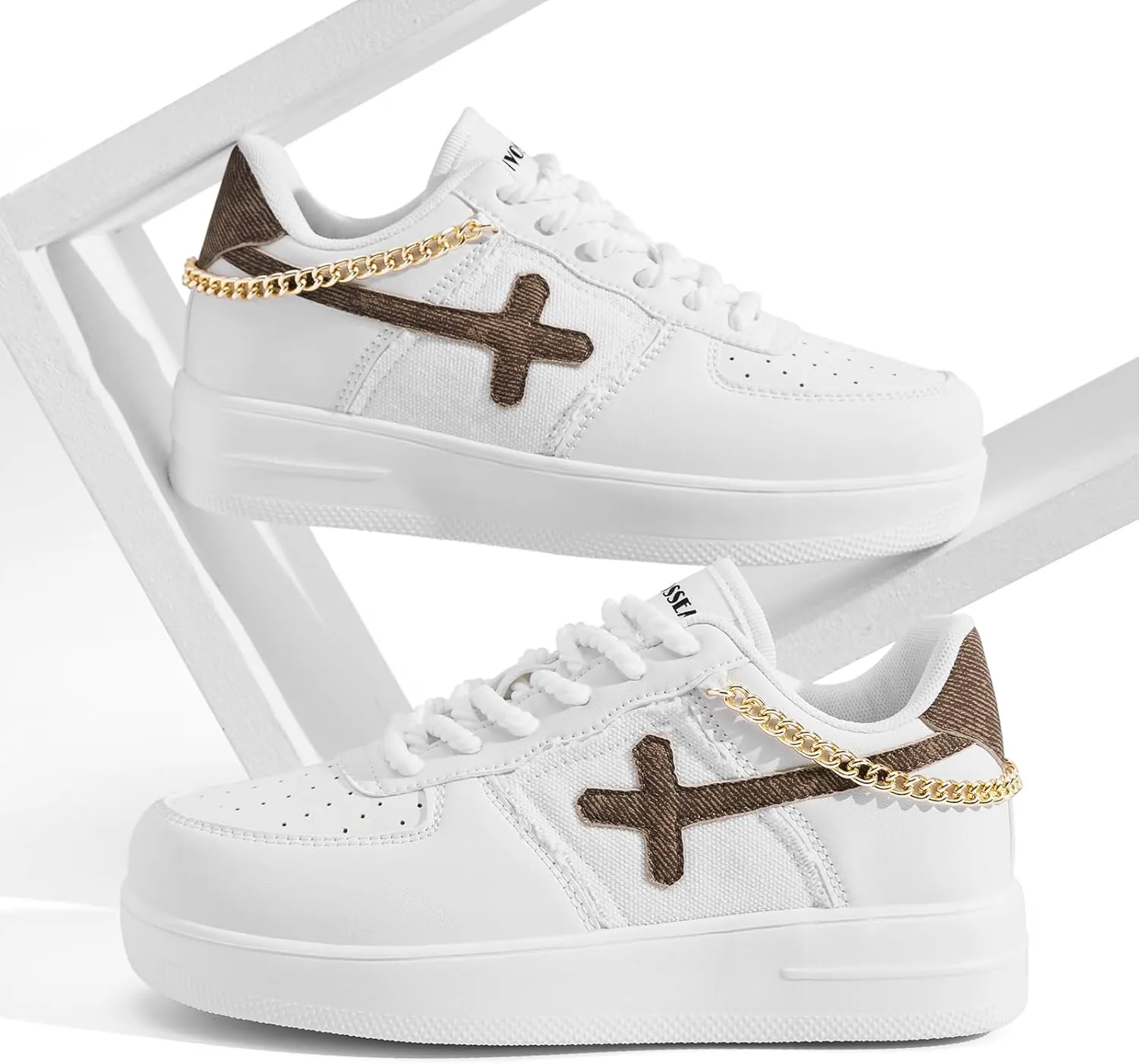 FANVOSSEM Chunky Platform Sneakers for WomenWomen's Comfy Sparkly Dad Shoes Lace-Up Casual Walking & Sport Work Sneaker