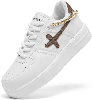 FANVOSSEM Chunky Platform Sneakers for WomenWomen's Comfy Sparkly Dad Shoes Lace-Up Casual Walking & Sport Work Sneaker