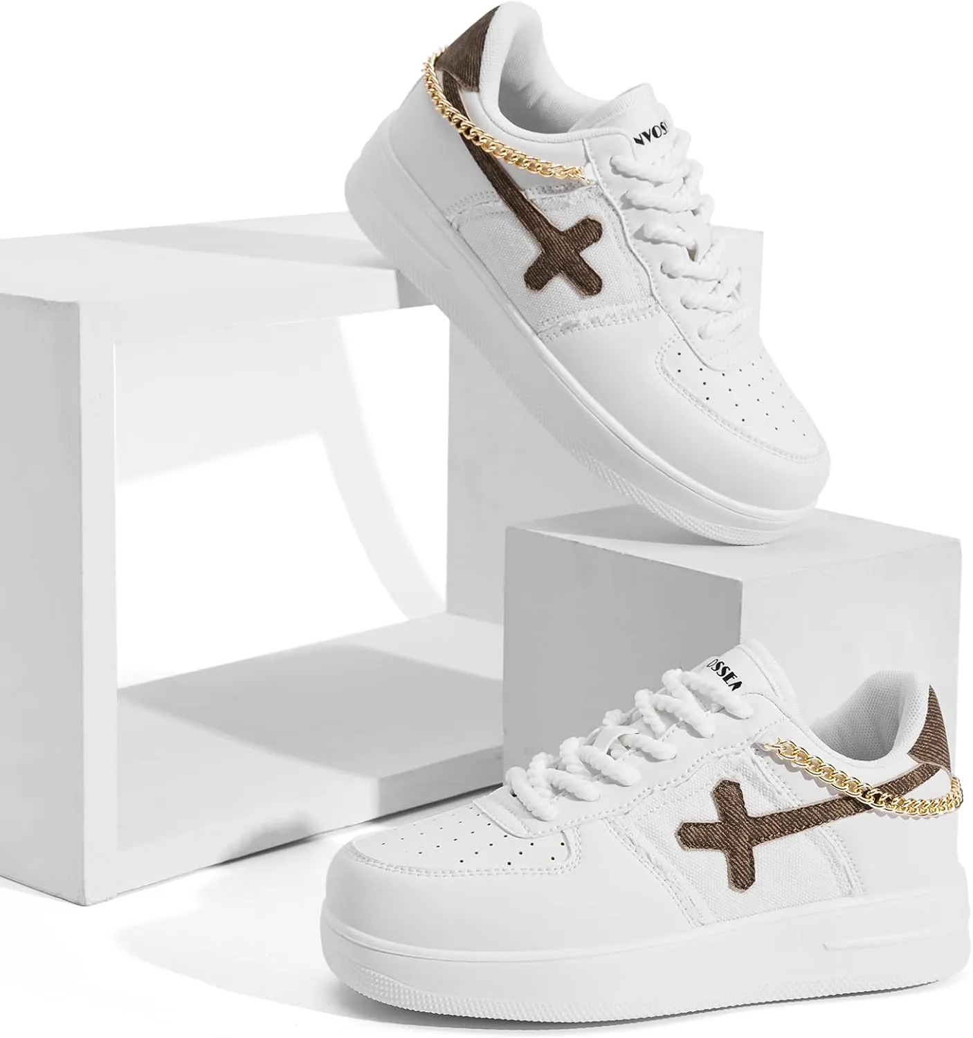 FANVOSSEM Chunky Platform Sneakers for WomenWomen's Comfy Sparkly Dad Shoes Lace-Up Casual Walking & Sport Work Sneaker