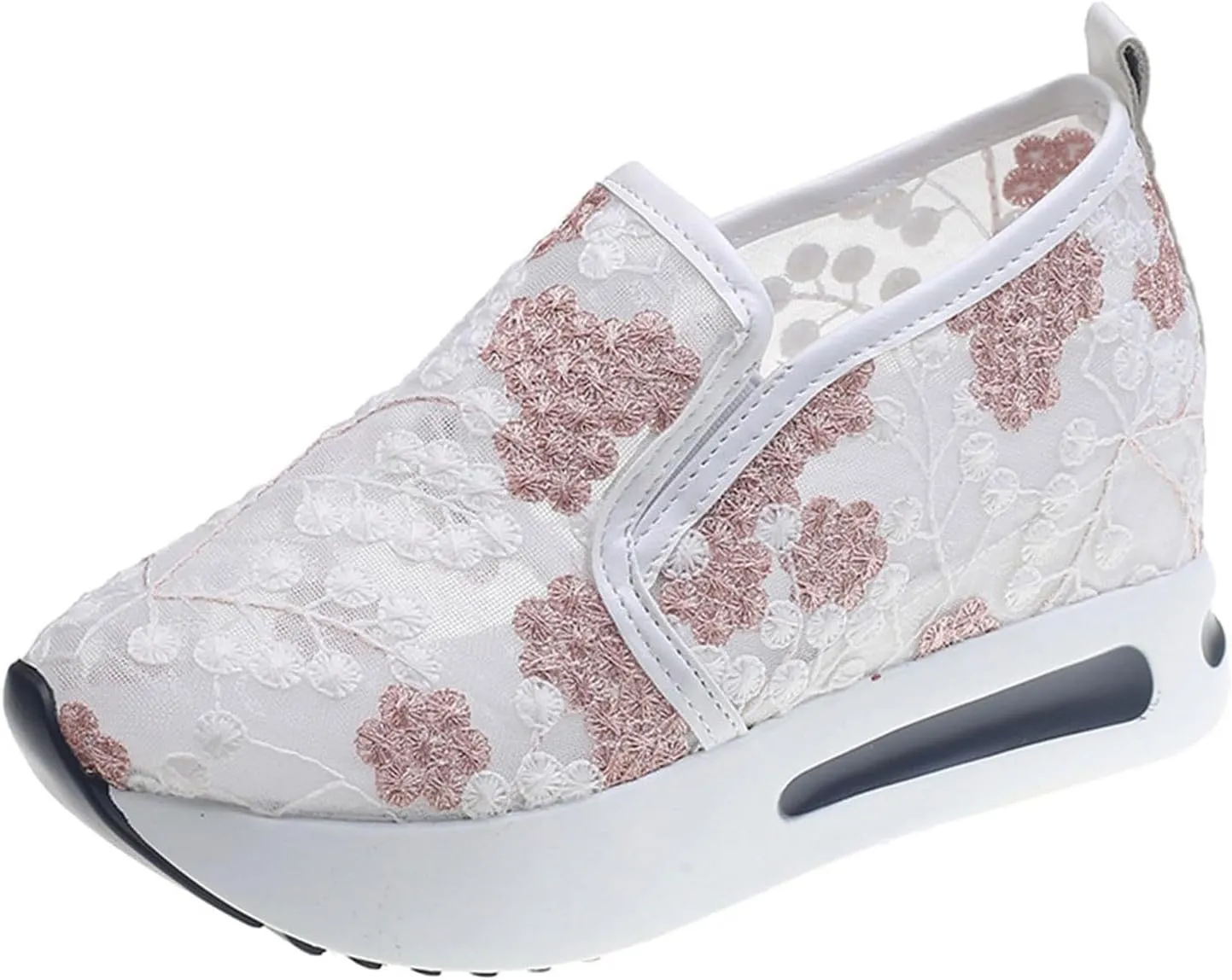 Fashion Sneakers for Women Soft Platform Wedge Shoes Mesh Air Comfort Chunky Sole Slip On Loafers Breathable Walking Work Shoes Arch Support Floral Sheer Mesh Sneaker