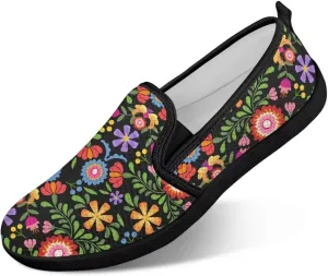 Fashion Soft House Loafers Elastic Comfort Tennis Workout Shoes Womens Breathable Lightweight Slip On Sneakers for Walking US 6-11 Black Sole
