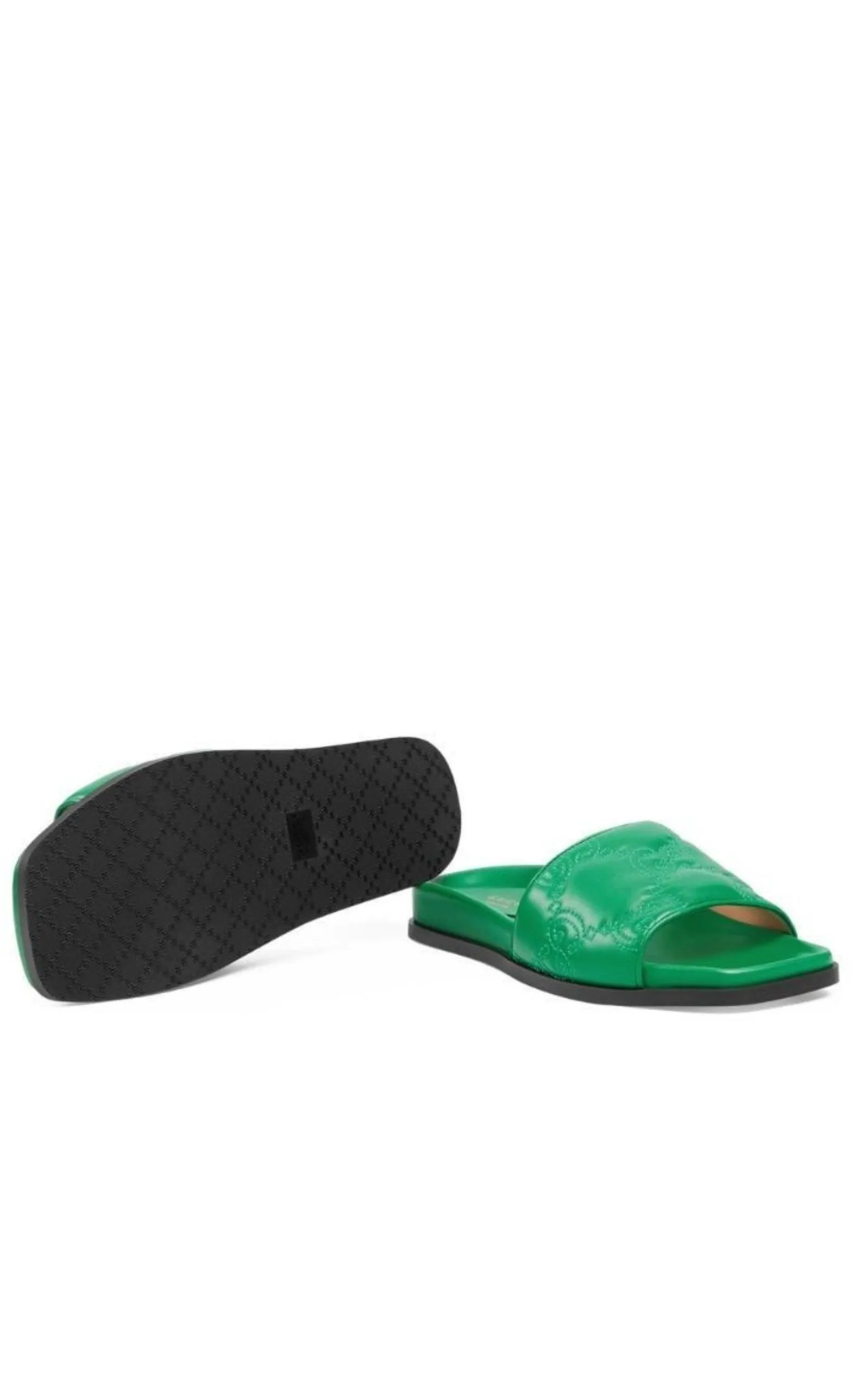Gg Matelassé Slide Sandal In Green