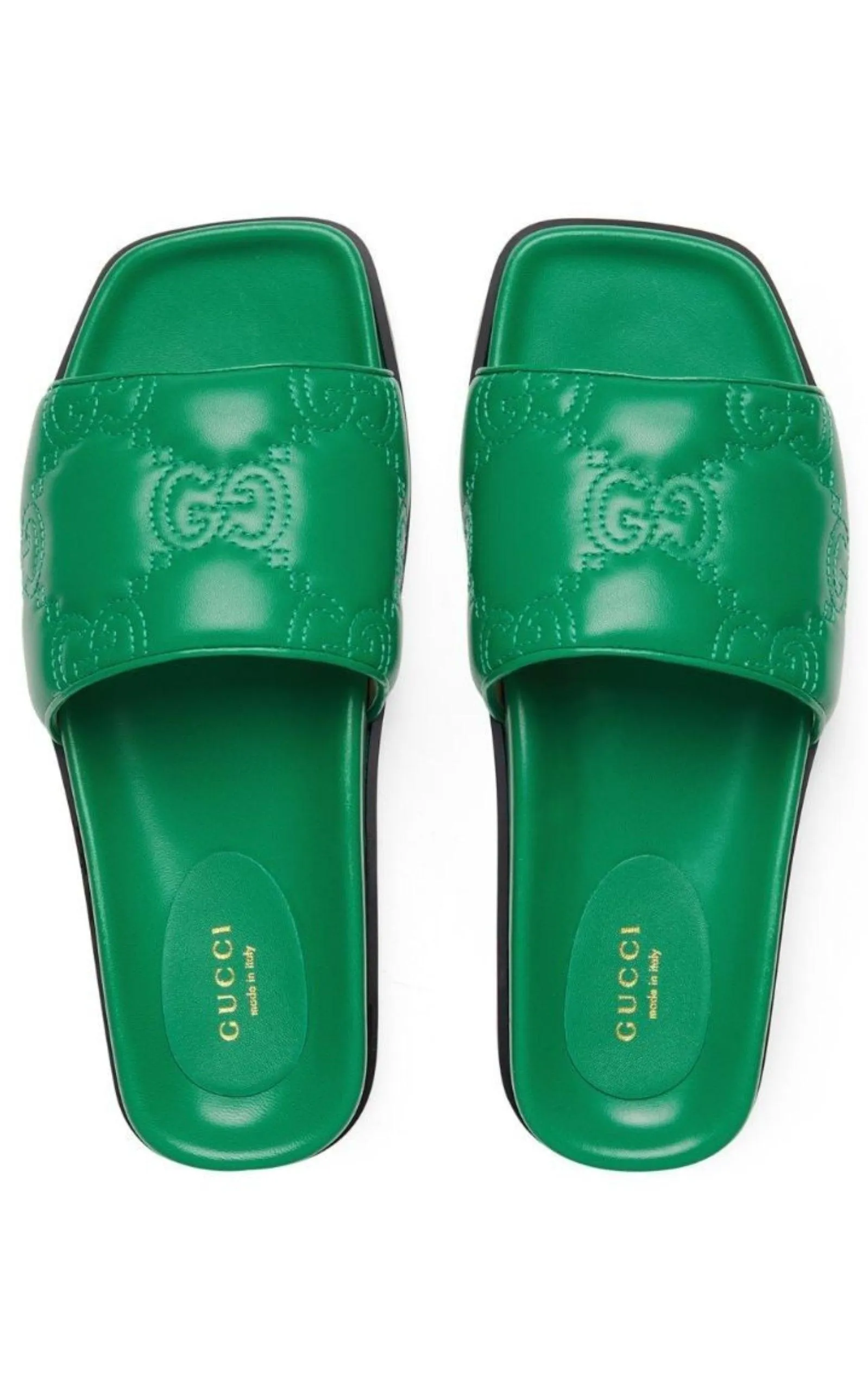 Gg Matelassé Slide Sandal In Green