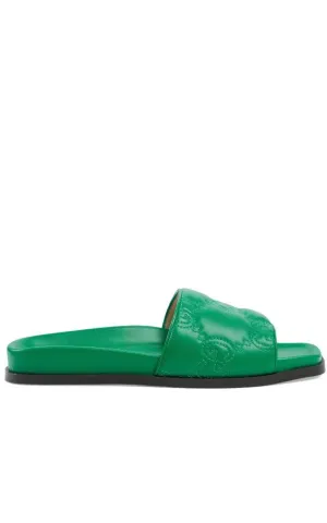 Gg Matelassé Slide Sandal In Green