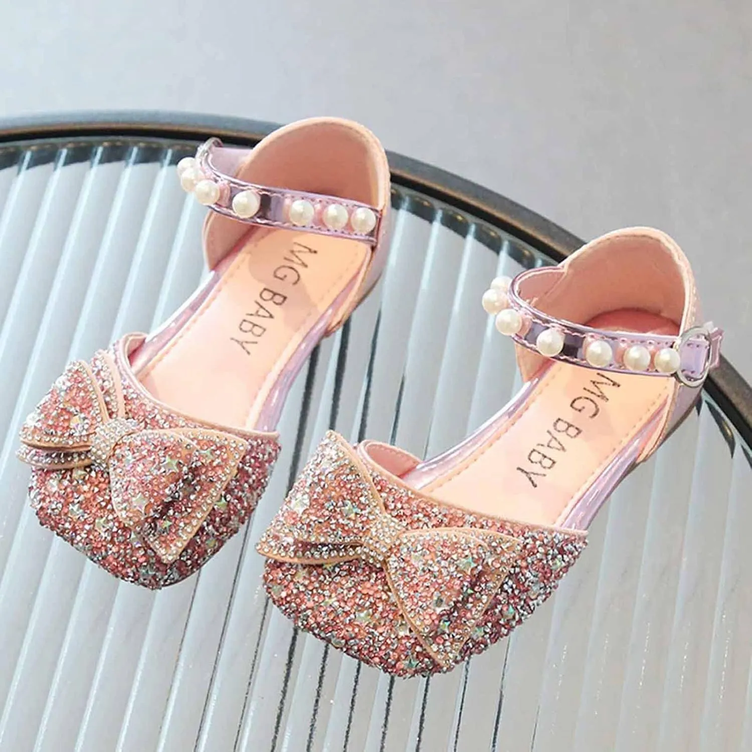 Girls Dress Shoes Strap Drill Bowknot Dance Shoes Middle and Big Kids Half Wrap Sandals Fashion Party Dress Sandals, 5