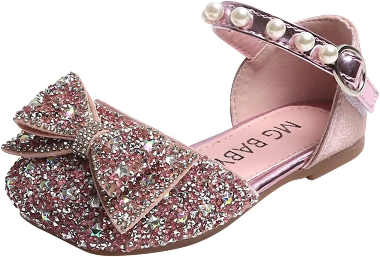 Girls Dress Shoes Strap Drill Bowknot Dance Shoes Middle and Big Kids Half Wrap Sandals Fashion Party Dress Sandals, 5