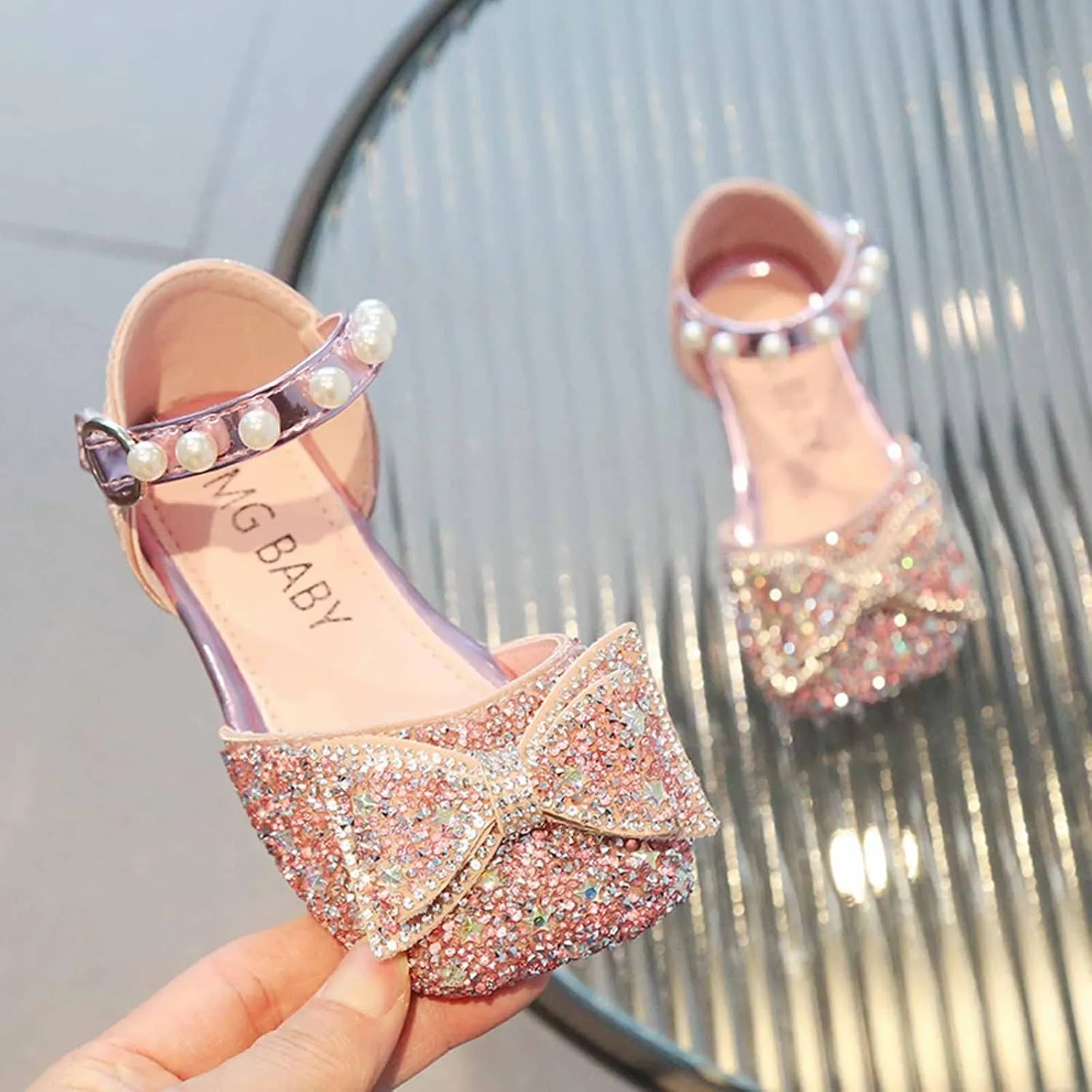 Girls Dress Shoes Strap Drill Bowknot Dance Shoes Middle and Big Kids Half Wrap Sandals Fashion Party Dress Sandals, 5
