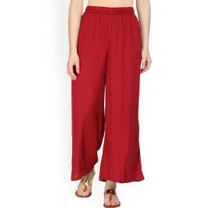 Gleaming Red Colored Casual Wear Rayon Palazzo