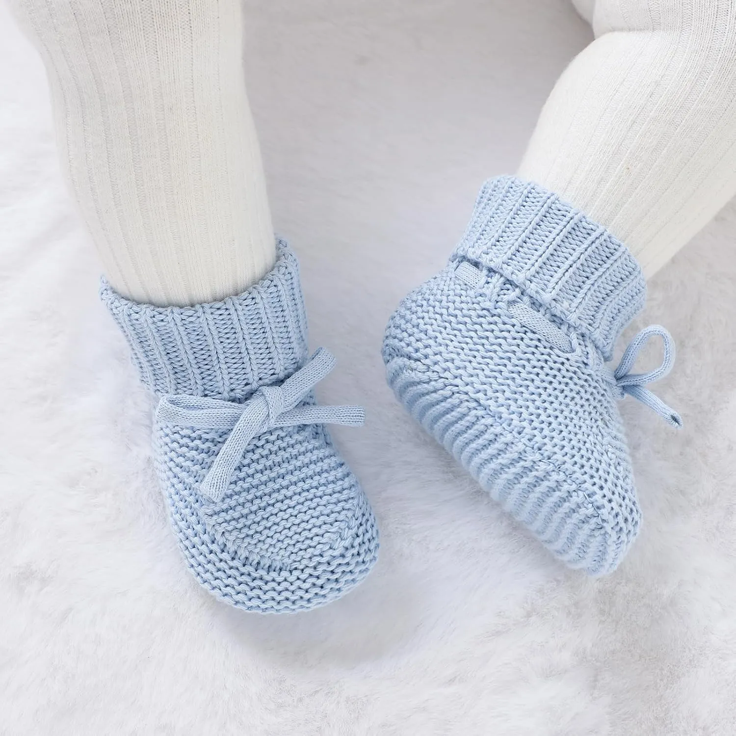 Hadetoto Baby Booties Newborn First Walkers Cozy Shoes Warm Knit Soft Booties for Toddler Infant Boy Girl