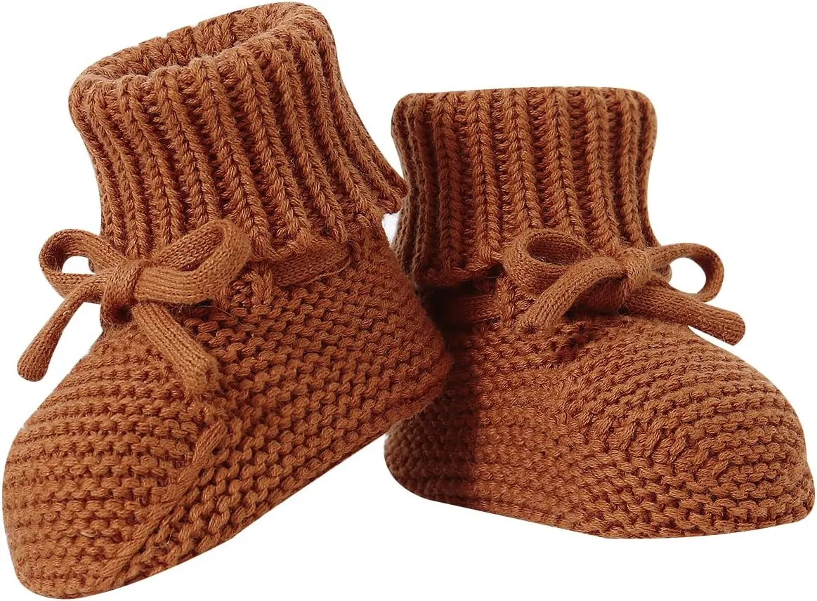 Hadetoto Baby Booties Newborn First Walkers Cozy Shoes Warm Knit Soft Booties for Toddler Infant Boy Girl