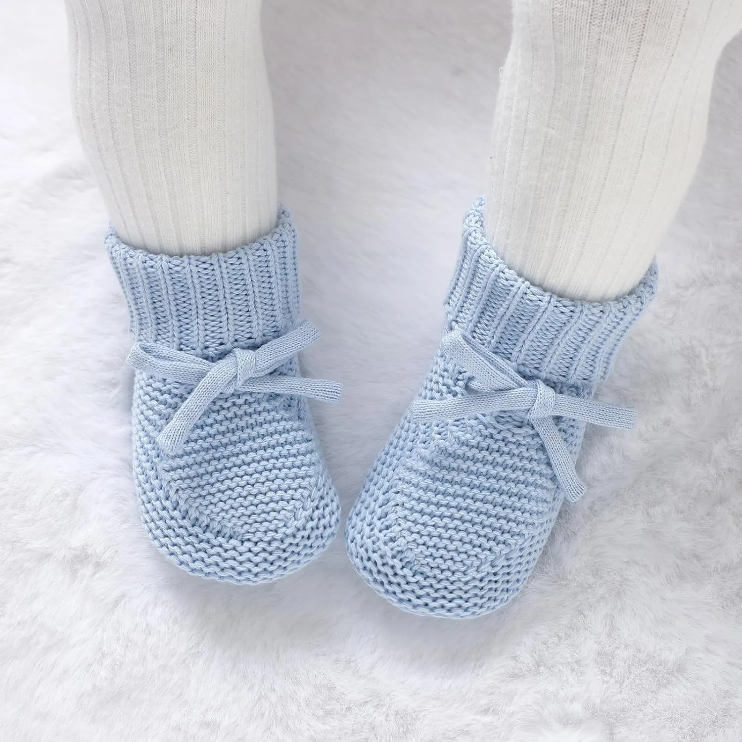 Hadetoto Baby Booties Newborn First Walkers Cozy Shoes Warm Knit Soft Booties for Toddler Infant Boy Girl