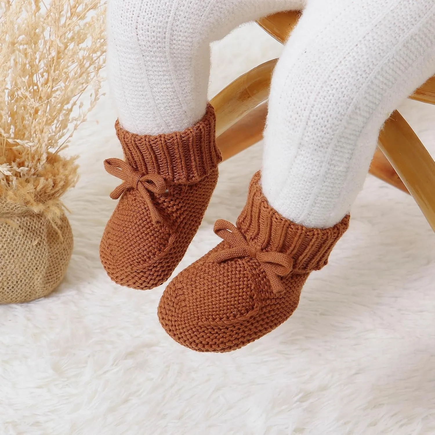 Hadetoto Baby Booties Newborn First Walkers Cozy Shoes Warm Knit Soft Booties for Toddler Infant Boy Girl