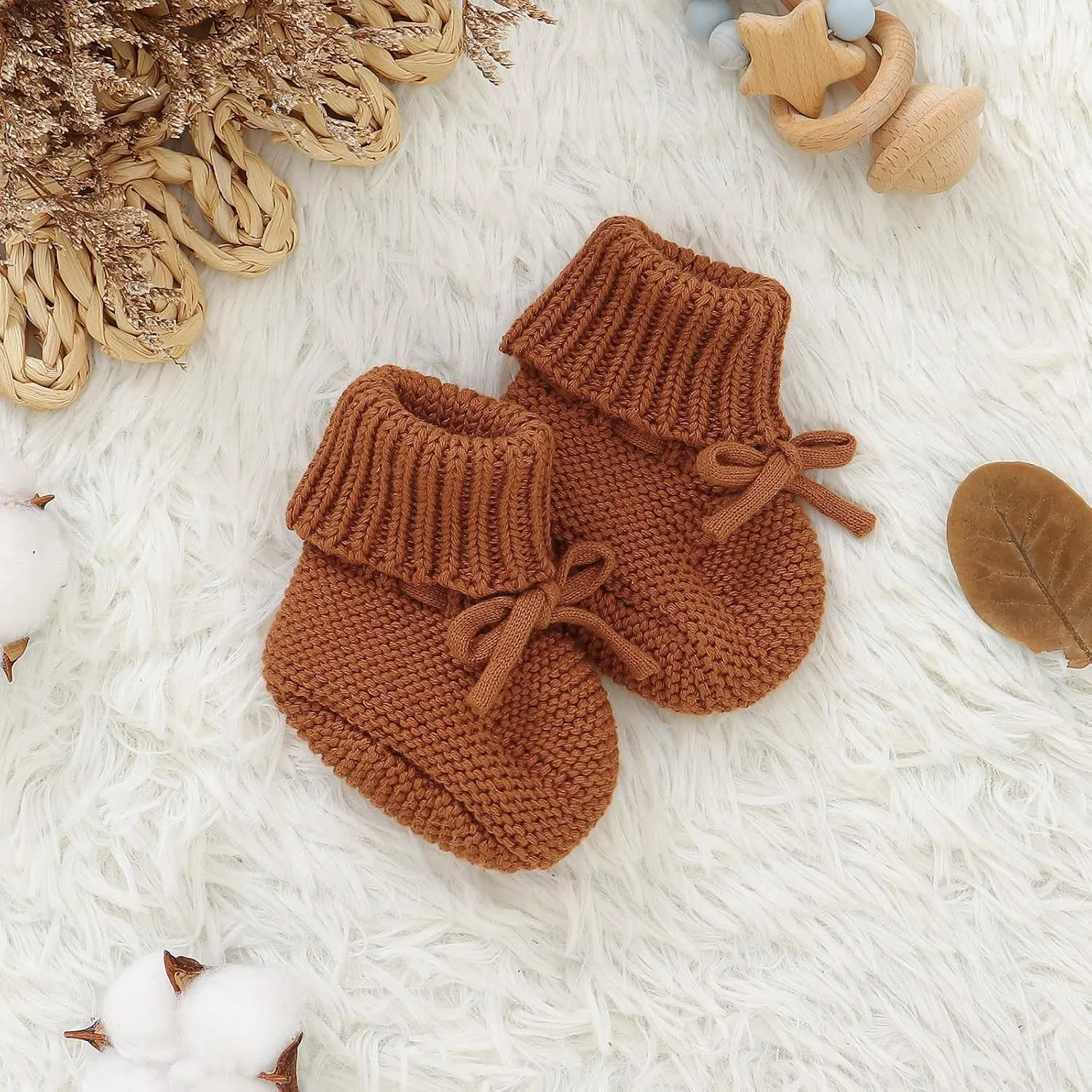 Hadetoto Baby Booties Newborn First Walkers Cozy Shoes Warm Knit Soft Booties for Toddler Infant Boy Girl