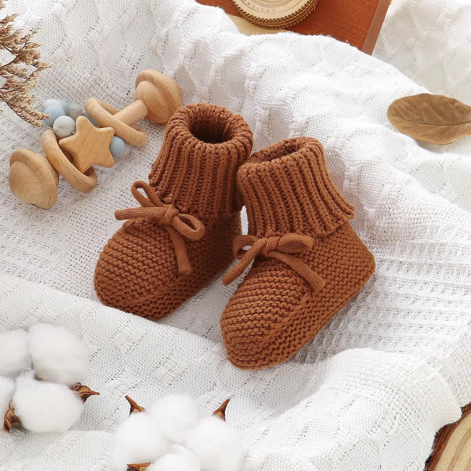 Hadetoto Baby Booties Newborn First Walkers Cozy Shoes Warm Knit Soft Booties for Toddler Infant Boy Girl