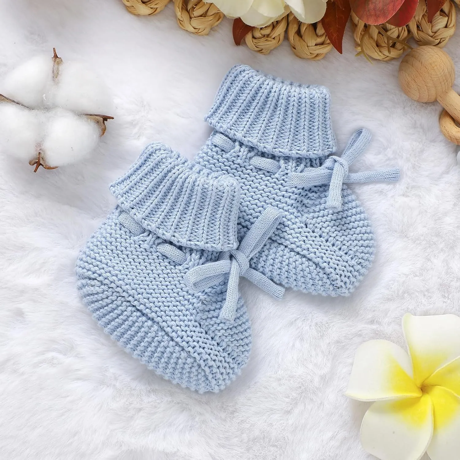 Hadetoto Baby Booties Newborn First Walkers Cozy Shoes Warm Knit Soft Booties for Toddler Infant Boy Girl