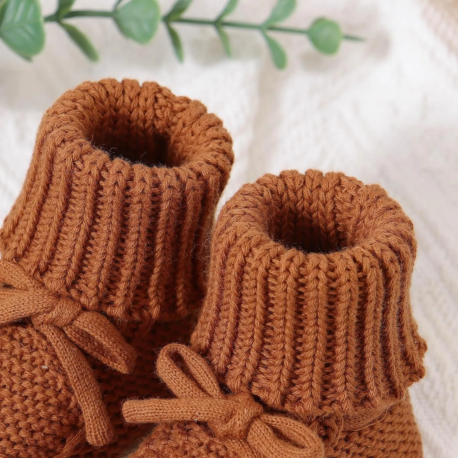 Hadetoto Baby Booties Newborn First Walkers Cozy Shoes Warm Knit Soft Booties for Toddler Infant Boy Girl