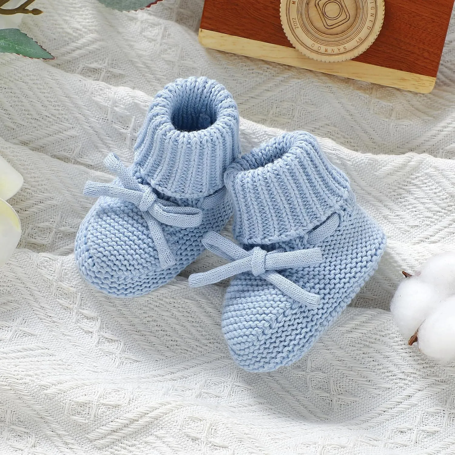 Hadetoto Baby Booties Newborn First Walkers Cozy Shoes Warm Knit Soft Booties for Toddler Infant Boy Girl