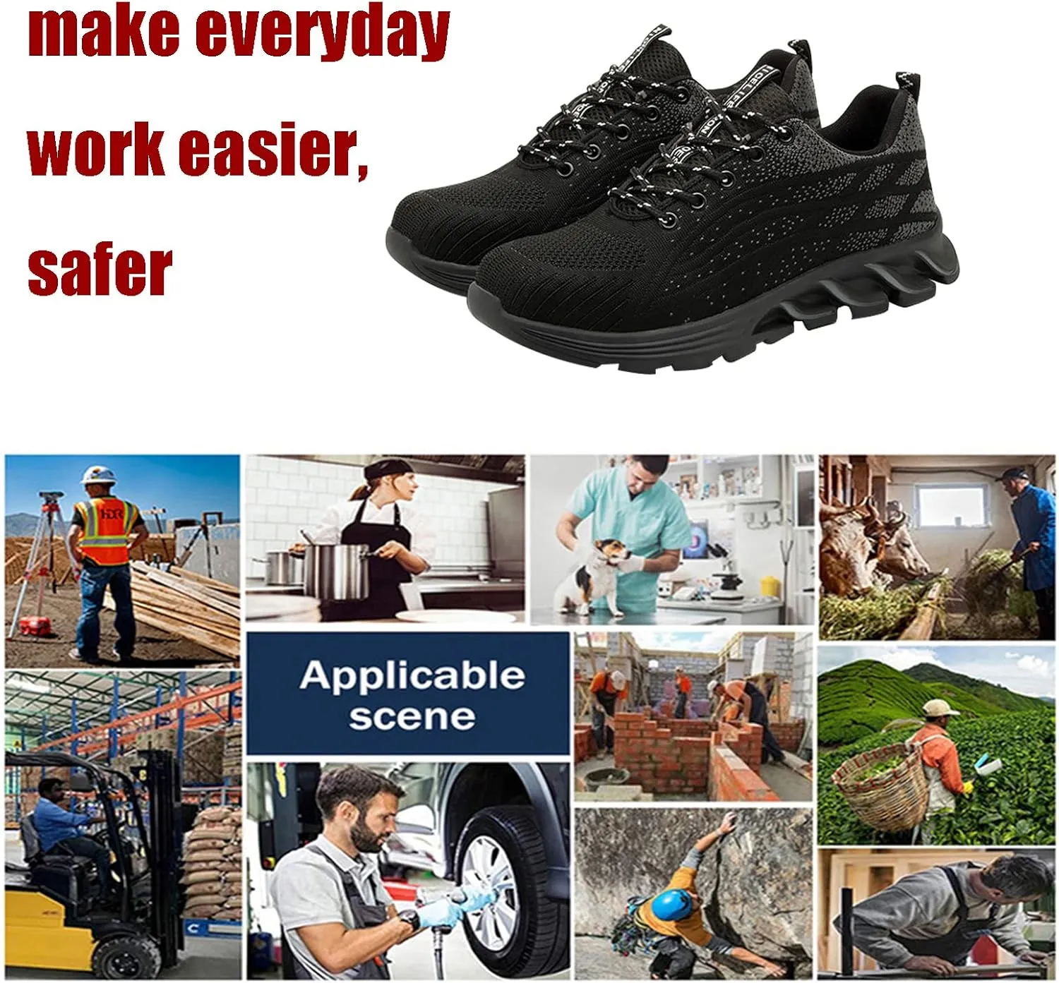 Indestructible Shoes for Women,for Industrial & Construction Site, Drivers, Factories, Kitchens, Gas Stations,
