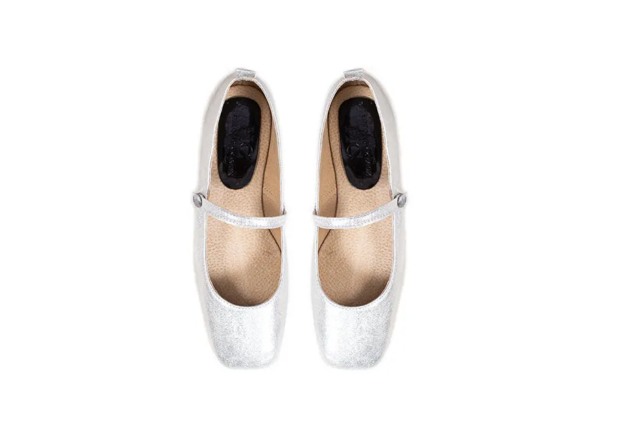 Mary Jane square toe - silver leather