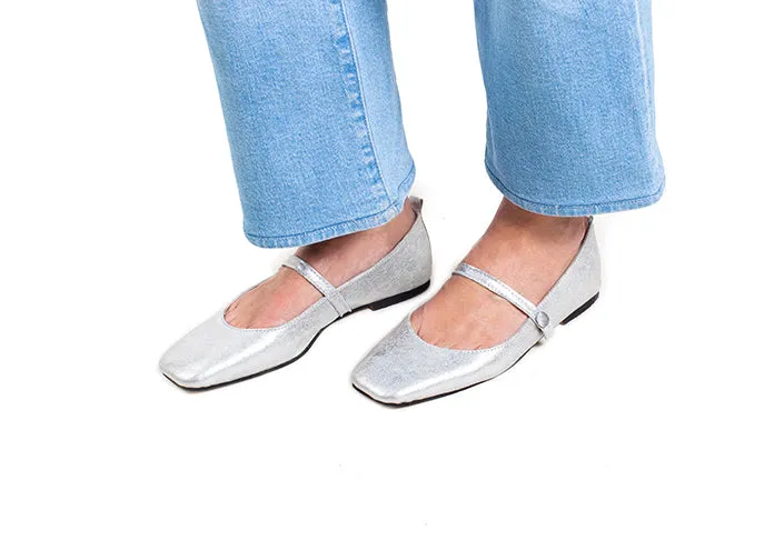 Mary Jane square toe - silver leather