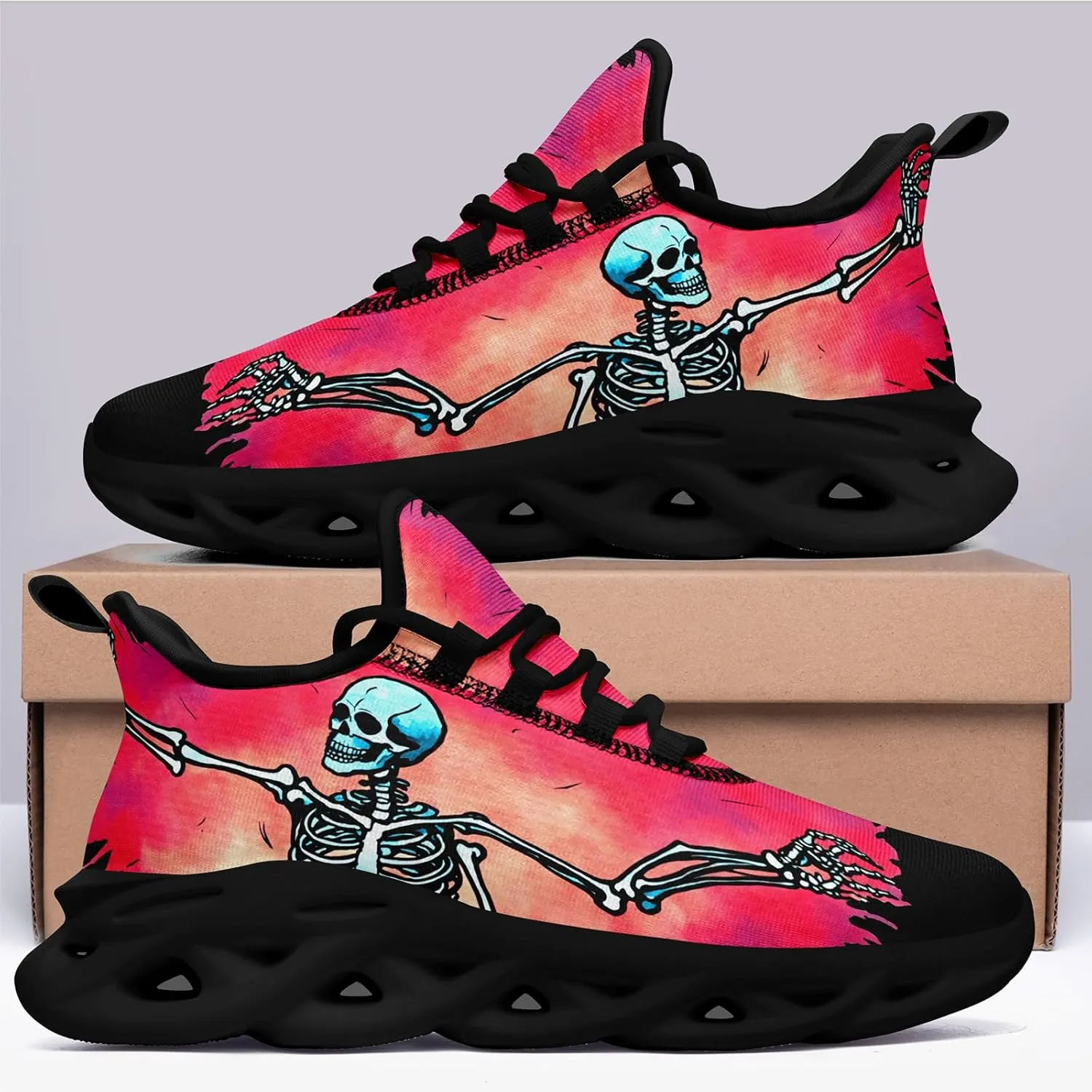 Men's Skull Running Shoes Athletic Sneakers Breathable Gym Slip-on Shoes Lightweight Cushion Sports Walking Shoes