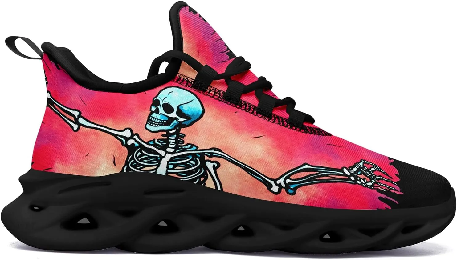 Men's Skull Running Shoes Athletic Sneakers Breathable Gym Slip-on Shoes Lightweight Cushion Sports Walking Shoes