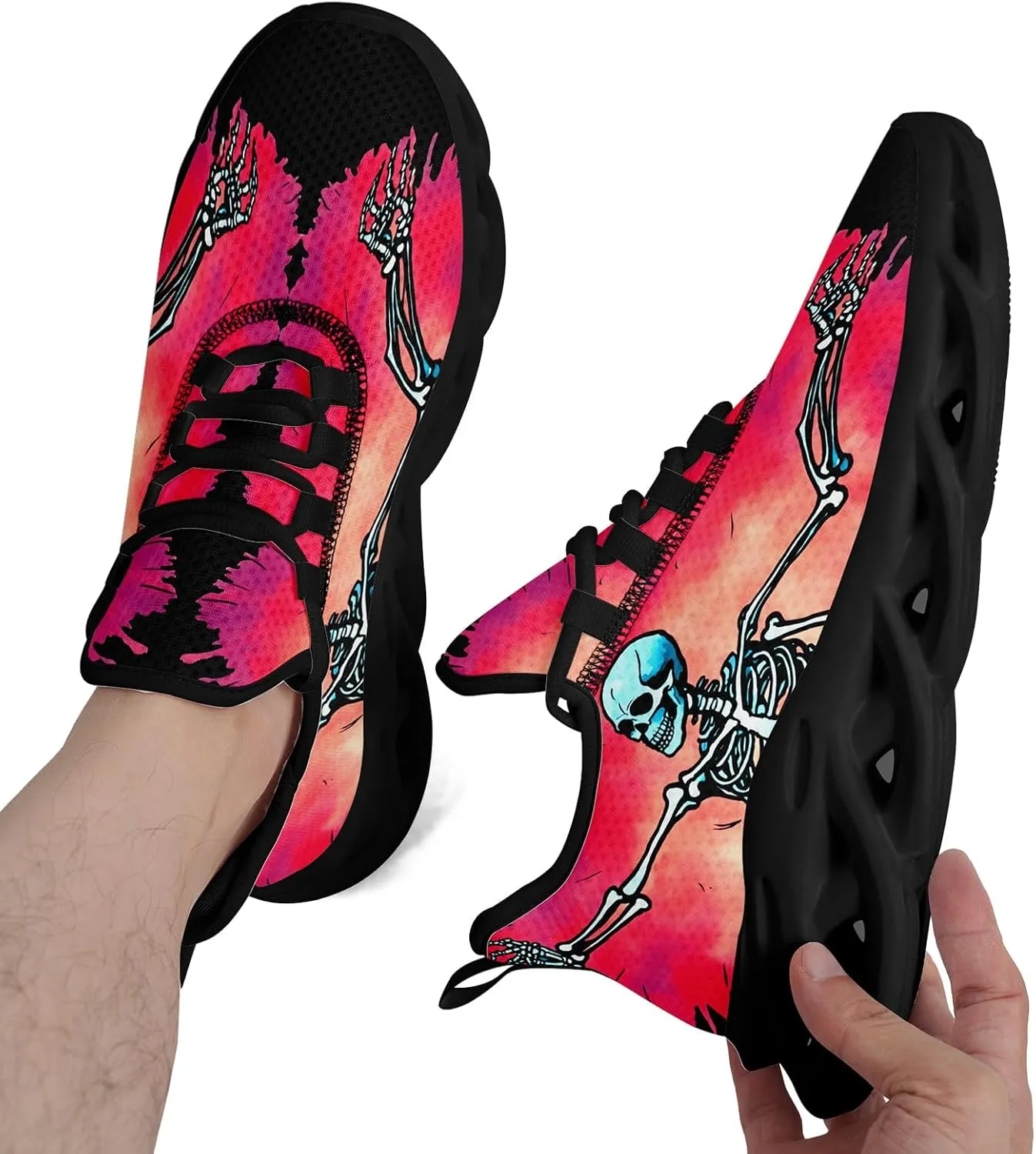 Men's Skull Running Shoes Athletic Sneakers Breathable Gym Slip-on Shoes Lightweight Cushion Sports Walking Shoes