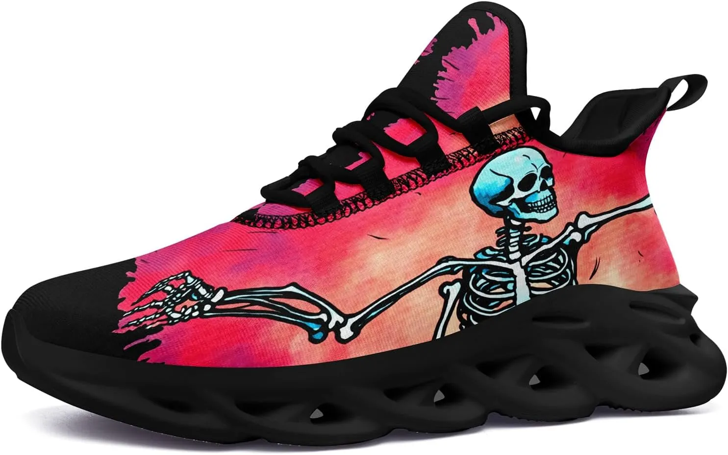 Men's Skull Running Shoes Athletic Sneakers Breathable Gym Slip-on Shoes Lightweight Cushion Sports Walking Shoes