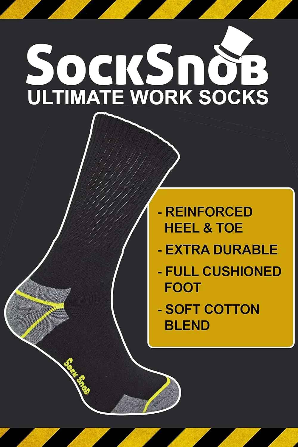 Mens Ultimate Cushioned Cotton Crew Work Socks for Steel Toe Boots 12-15 US