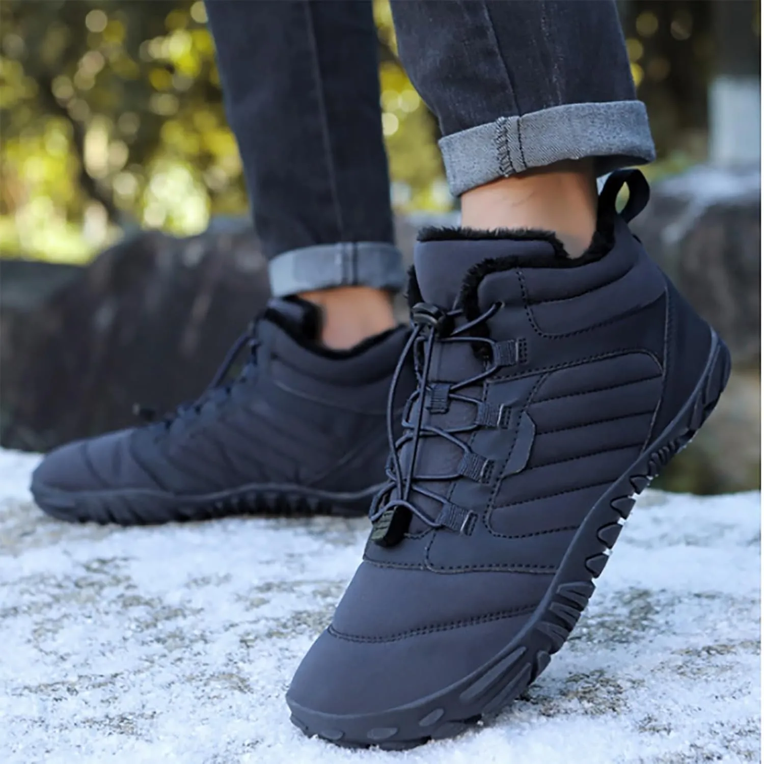 Mens Work Boots Soft Toe Hiking Sneakers Shoes Warm Fur Lined Women's Workout Shoes Nonslip Lightweight Outdoor Botas Mid Ankle Work Casual Hike Grounded Footwear