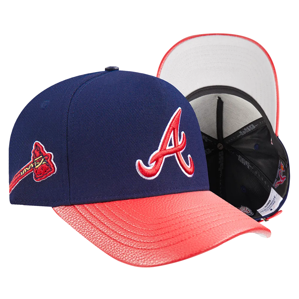 MLB ATLANTA BRAVES CITY RANSOM LEATHER PINCH FRONT STRAPBACK (MIDNIGHT NAVY)