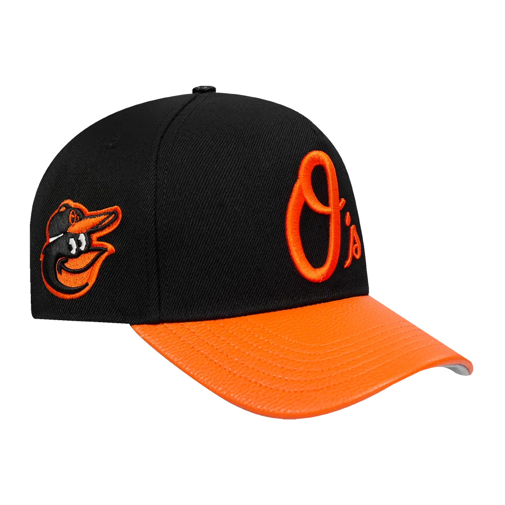 MLB BALTIMORE ORIOLES CITY RANSOM LEATHER PINCH FRONT STRAPBACK (BLACK)