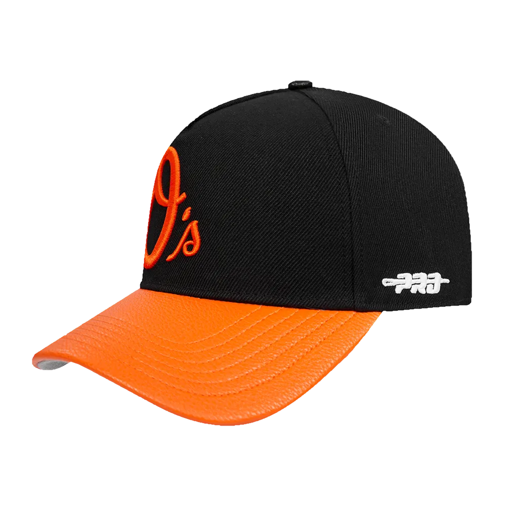 MLB BALTIMORE ORIOLES CITY RANSOM LEATHER PINCH FRONT STRAPBACK (BLACK)