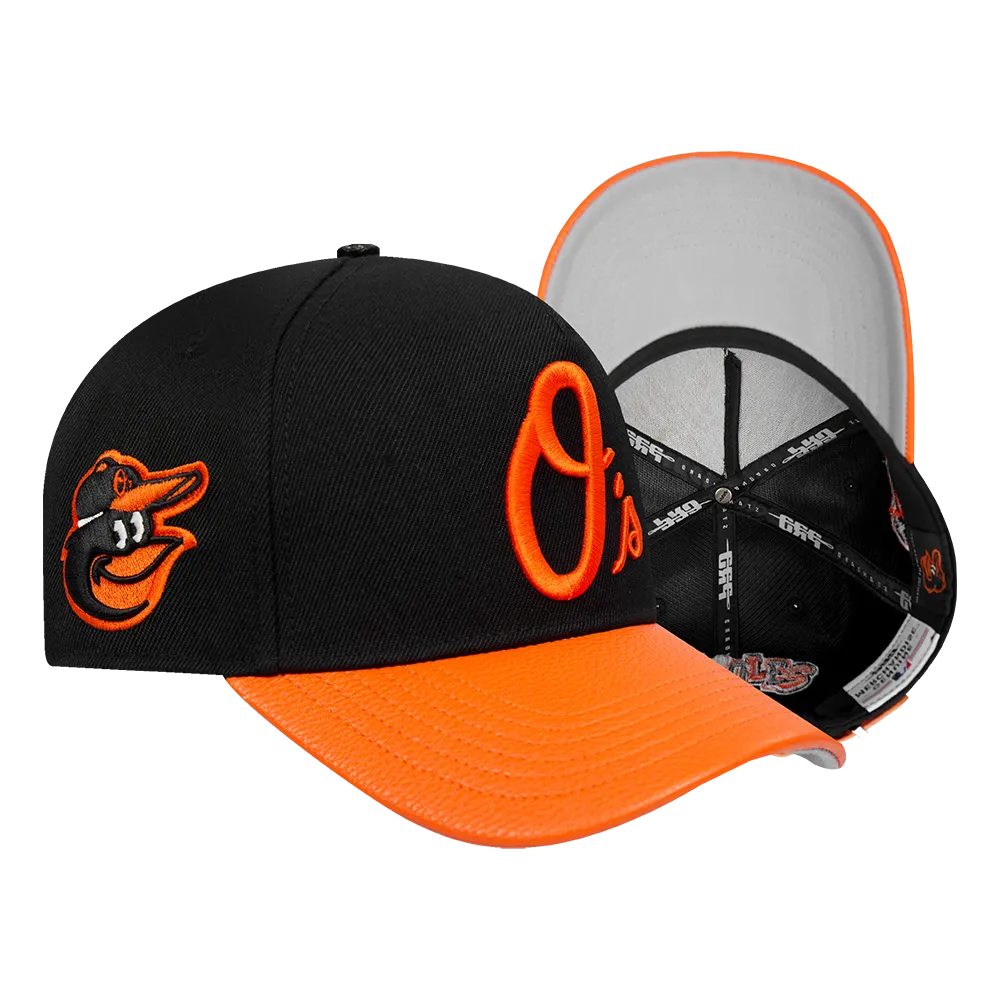 MLB BALTIMORE ORIOLES CITY RANSOM LEATHER PINCH FRONT STRAPBACK (BLACK)