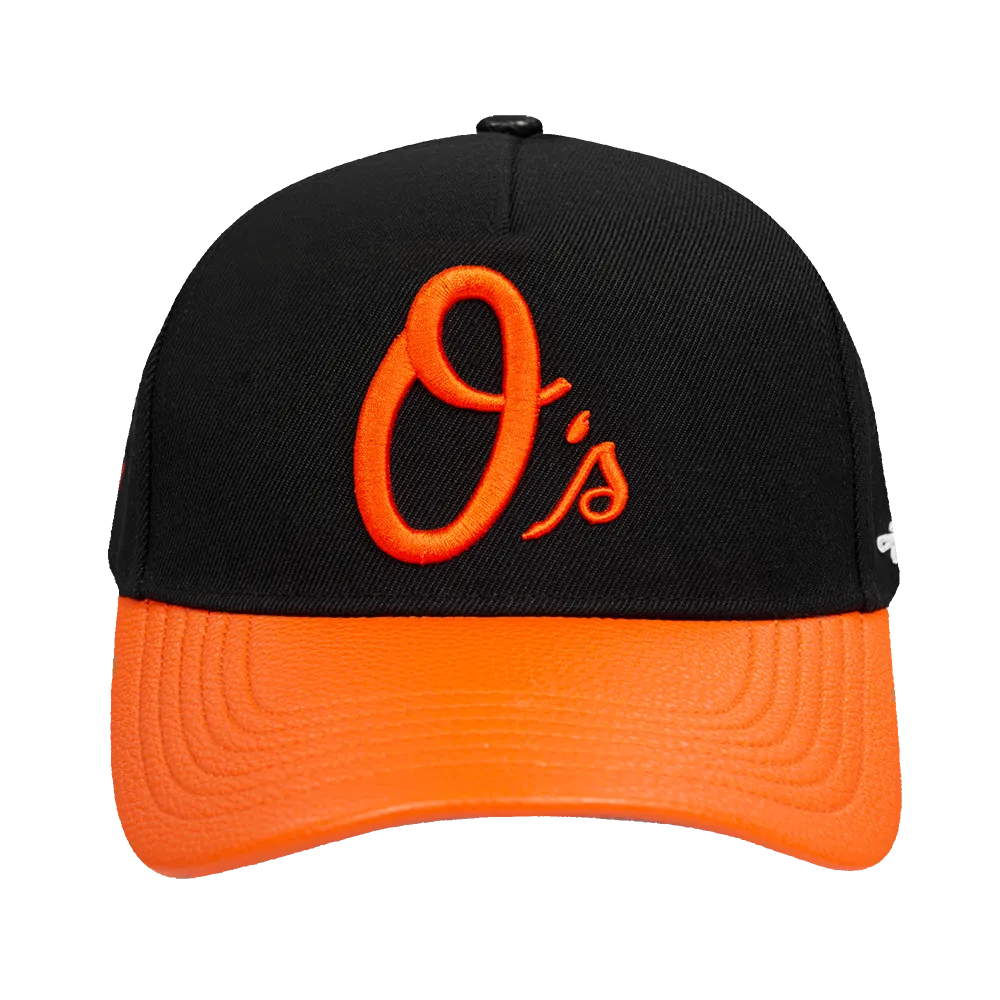 MLB BALTIMORE ORIOLES CITY RANSOM LEATHER PINCH FRONT STRAPBACK (BLACK)