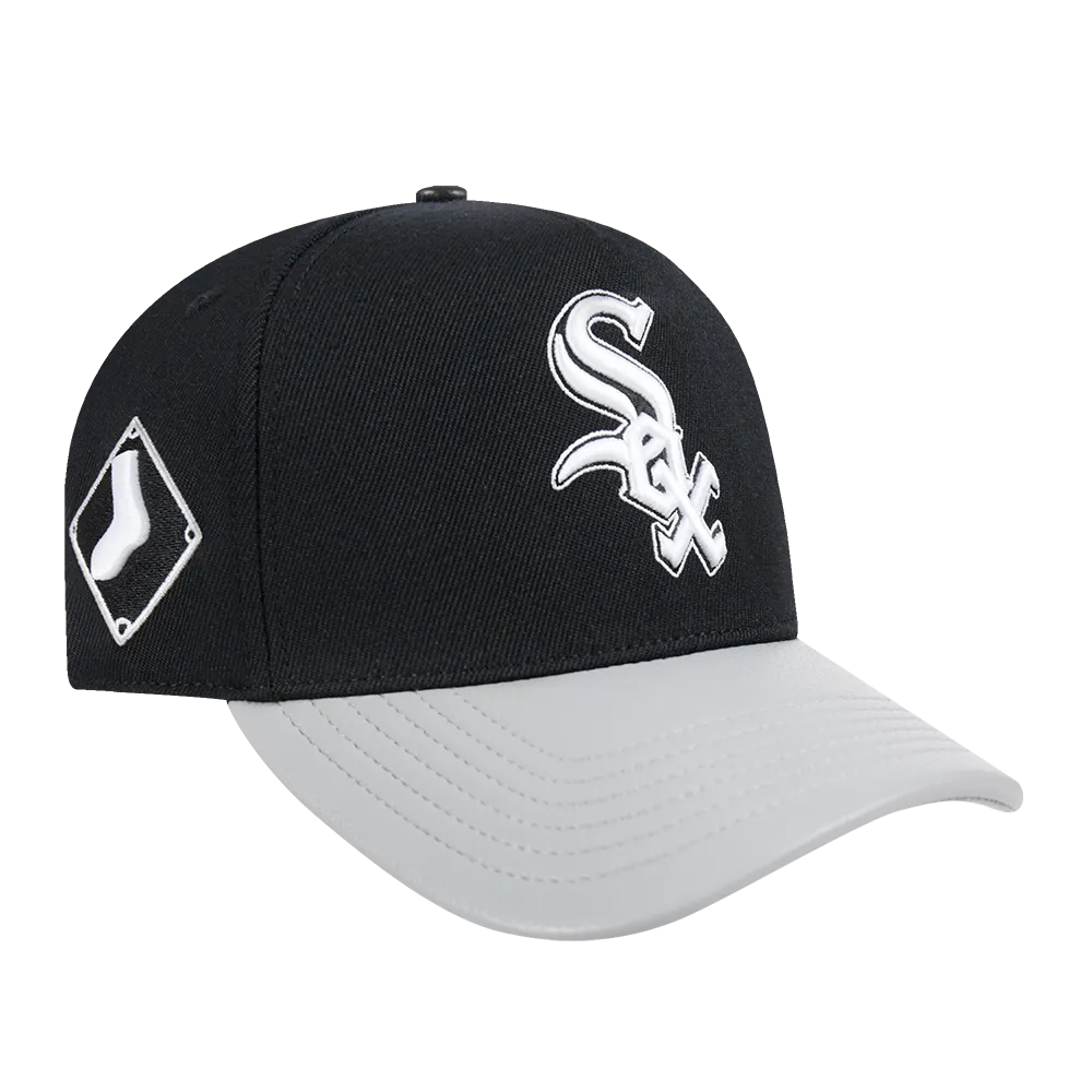 MLB CHICAGO WHITE SOX CITY RANSOM LEATHER PINCH FRONT STRAPBACK (BLACK)