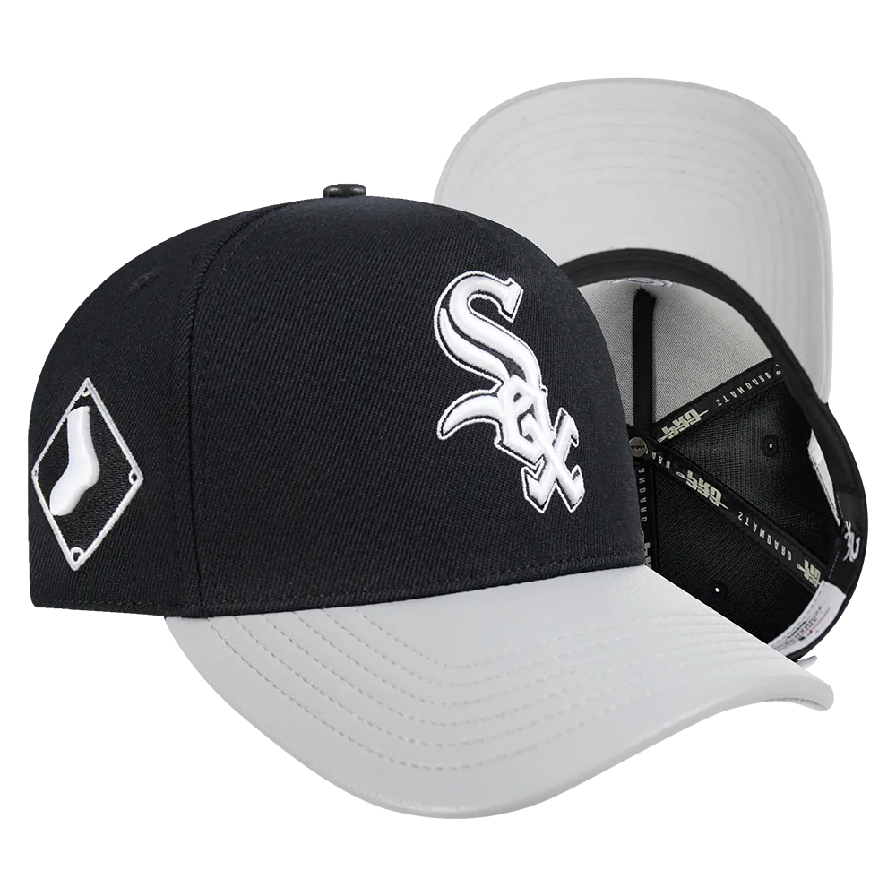 MLB CHICAGO WHITE SOX CITY RANSOM LEATHER PINCH FRONT STRAPBACK (BLACK)
