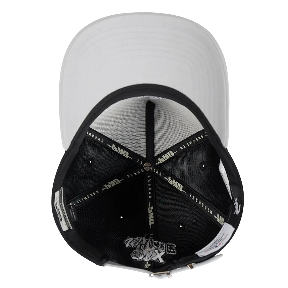 MLB CHICAGO WHITE SOX CITY RANSOM LEATHER PINCH FRONT STRAPBACK (BLACK)