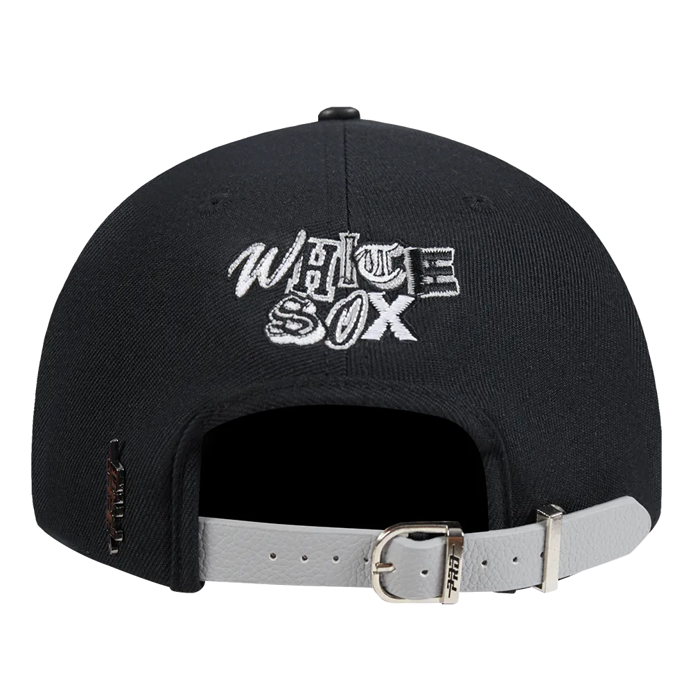 MLB CHICAGO WHITE SOX CITY RANSOM LEATHER PINCH FRONT STRAPBACK (BLACK)