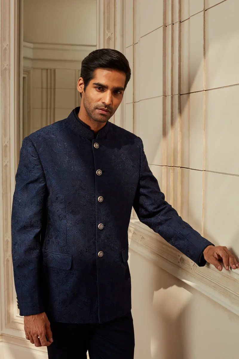 Navy Thread Embroidered Bandhgala