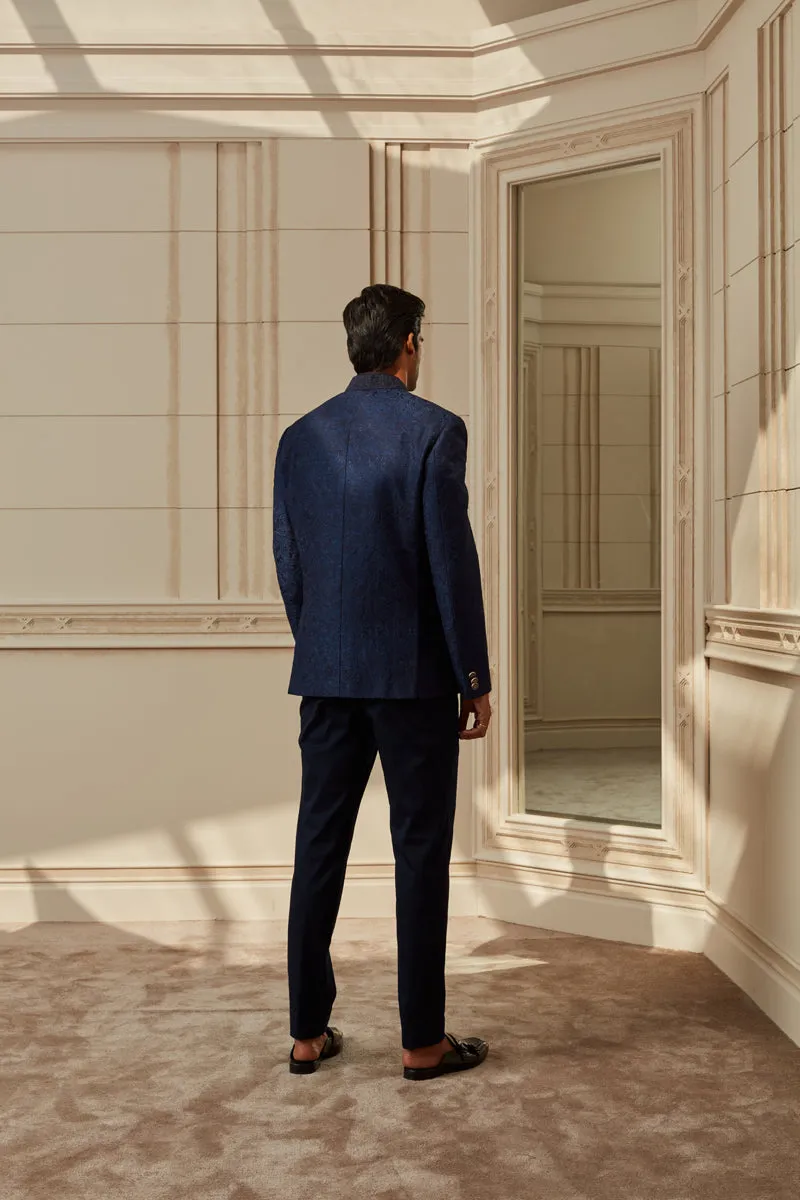 Navy Thread Embroidered Bandhgala