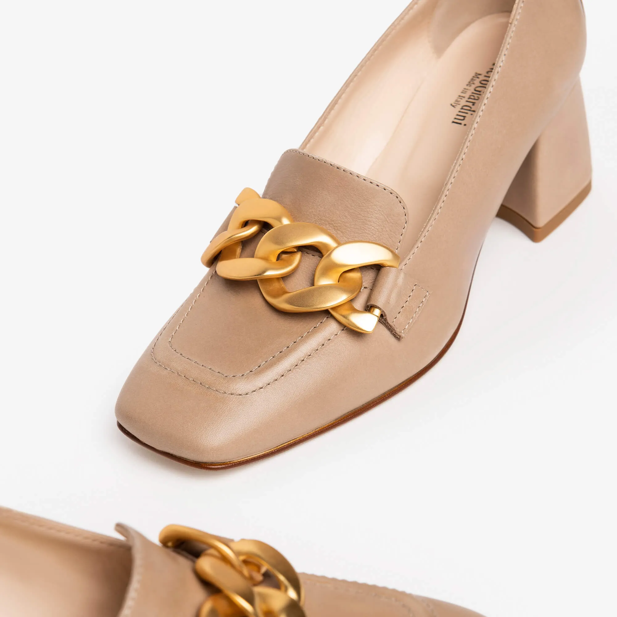 NeroGiardini Cream Leather Block Heel Loafers6