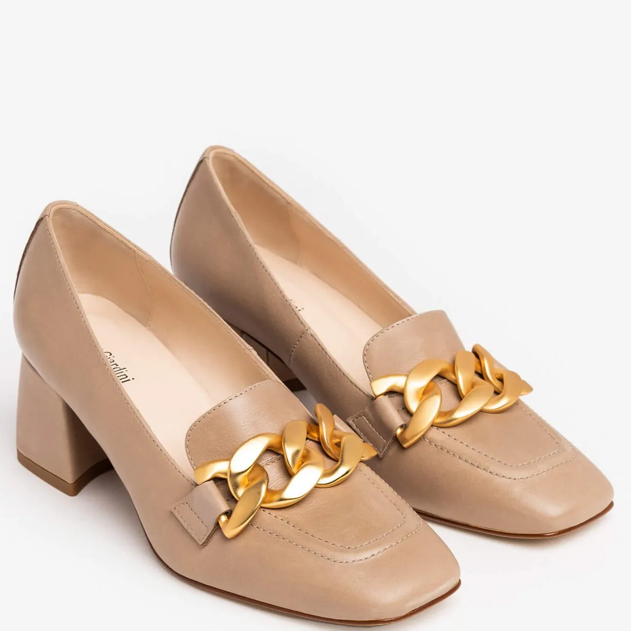 NeroGiardini Cream Leather Block Heel Loafers6