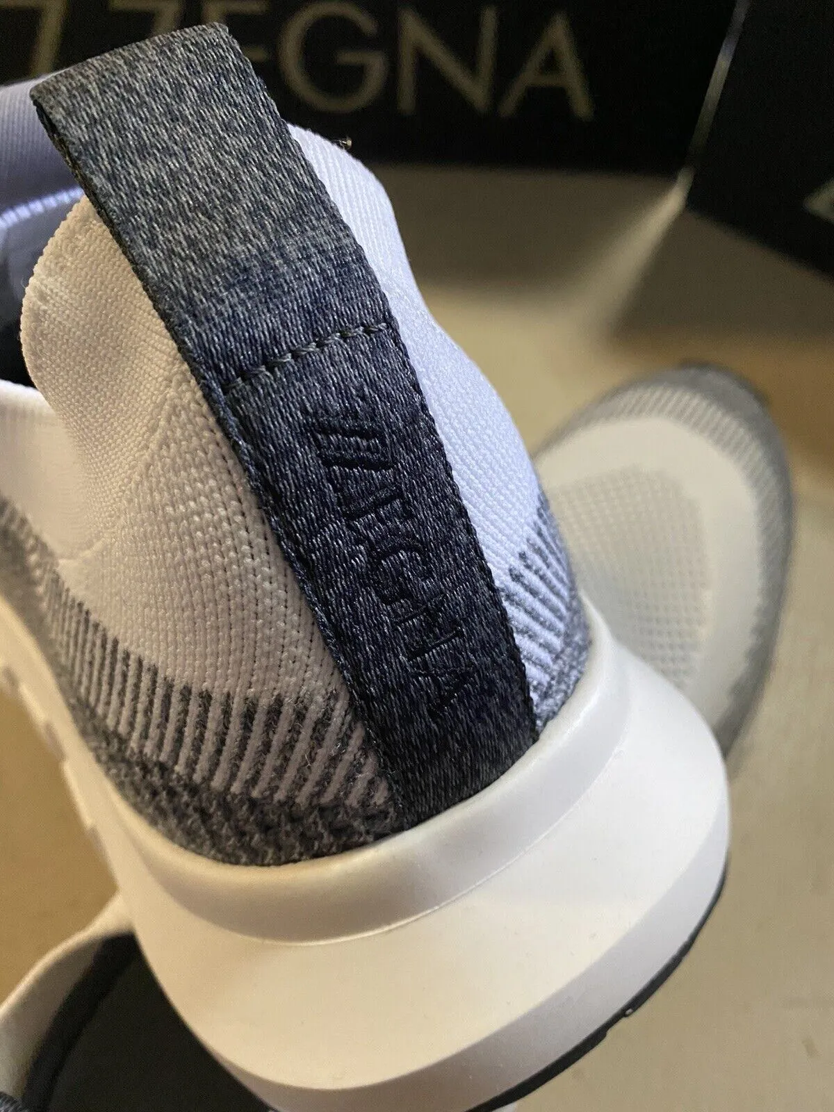 New $495 Z Zegna Men Sock Runners  Sneakers Shoes White/Gray 12.5 US/45.5 Eu