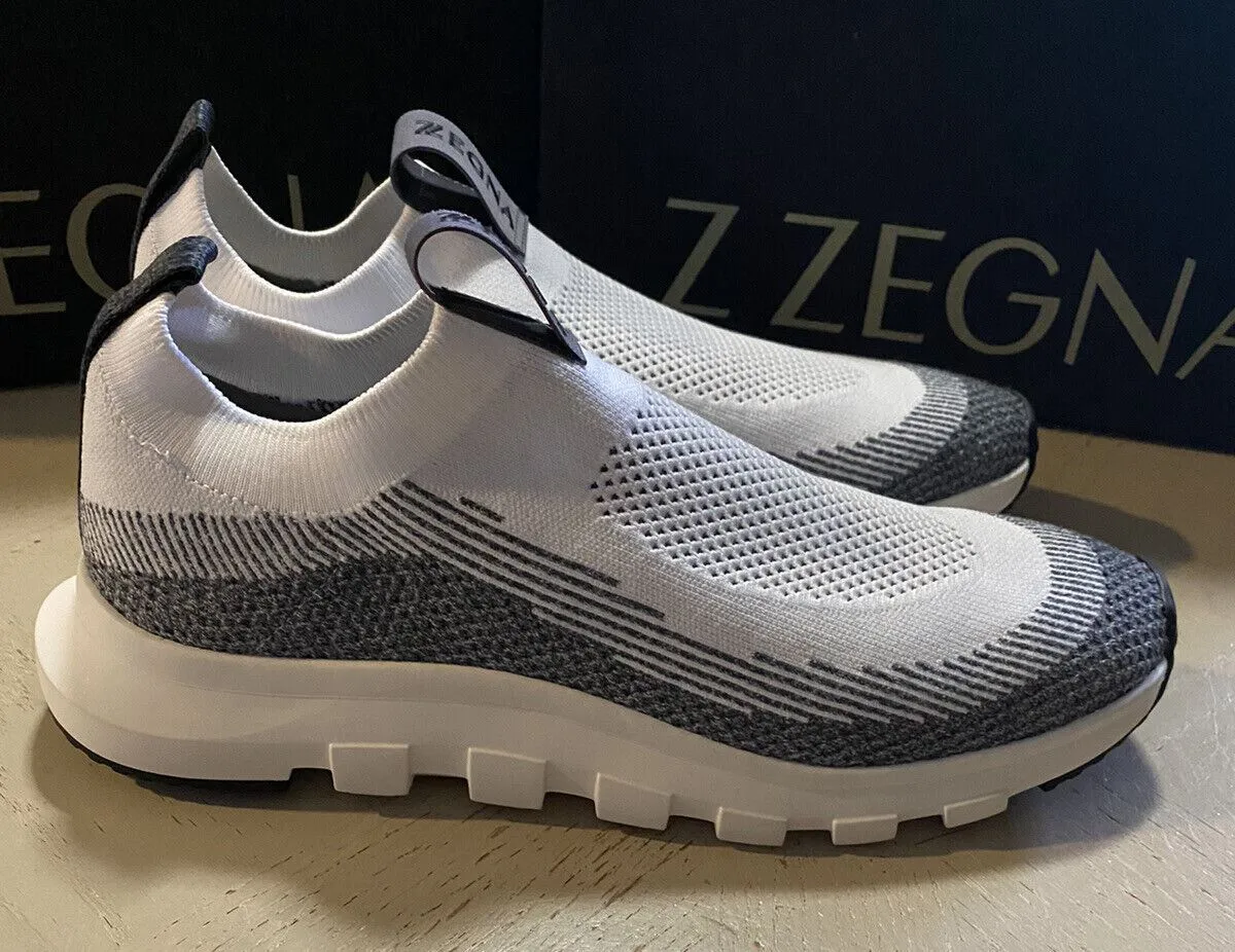New $495 Z Zegna Men Sock Runners  Sneakers Shoes White/Gray 12.5 US/45.5 Eu
