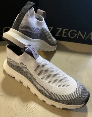 New $495 Z Zegna Men Sock Runners  Sneakers Shoes White/Gray 12.5 US/45.5 Eu