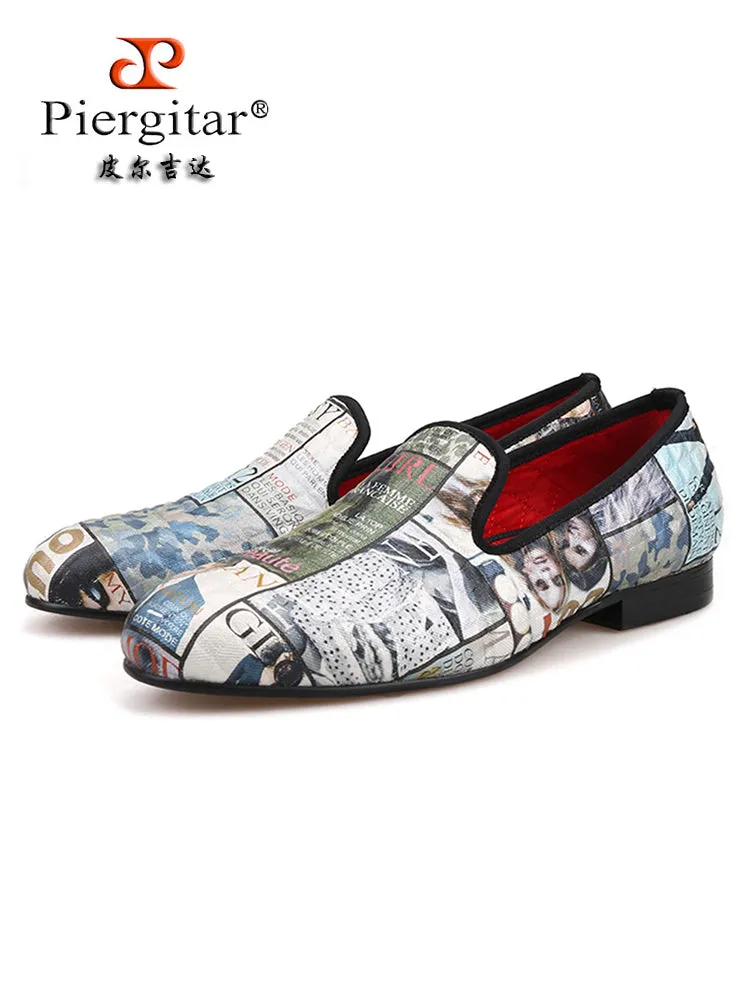 New magazine pattern graffiti European and American men's loafers trendy low-top shoes one-leg slip-on shoes