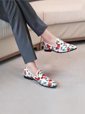 New skull mixed print white men's loafers European and American trendy banquet formal shoes single shoes for men